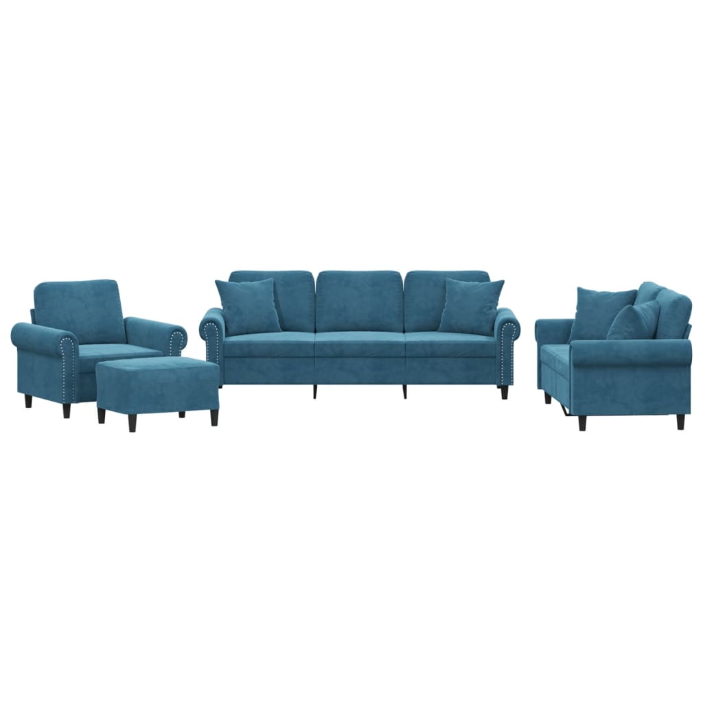 4-Cz. Relaxation Set With Cushions, Blue, Velvet