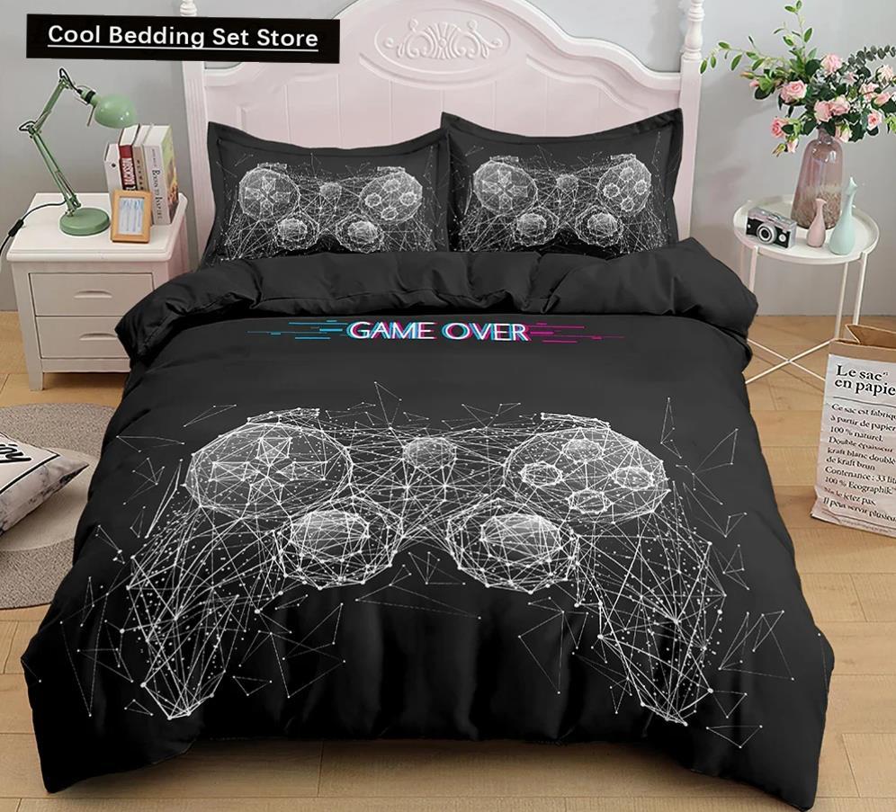 

Игровой пододеяльник, чехол для геймпада, комплект постельного белья для мальчиков, детский видеоодеяло, современный игровой пульт, одеяло из 2 или 3 предметов, мягкий комплект пододеяльников для двоих US Queen(228x228cm)