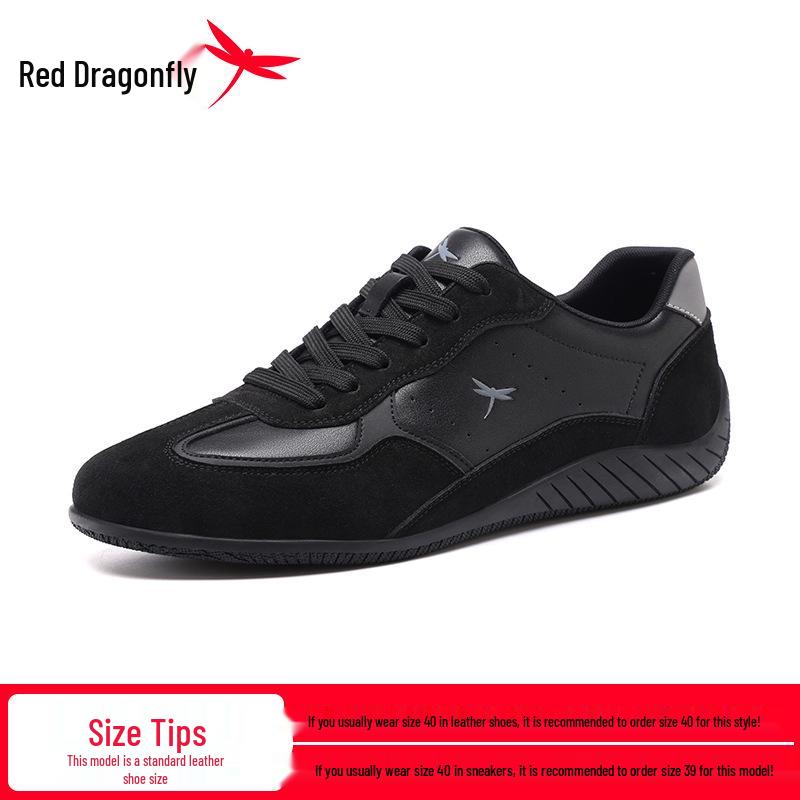 Red Dragonfly Men's Genuine Leather Retro German Trainers - 2026 Spring Collection, Wear-Resistant, Versatile, Casual Sneakers.