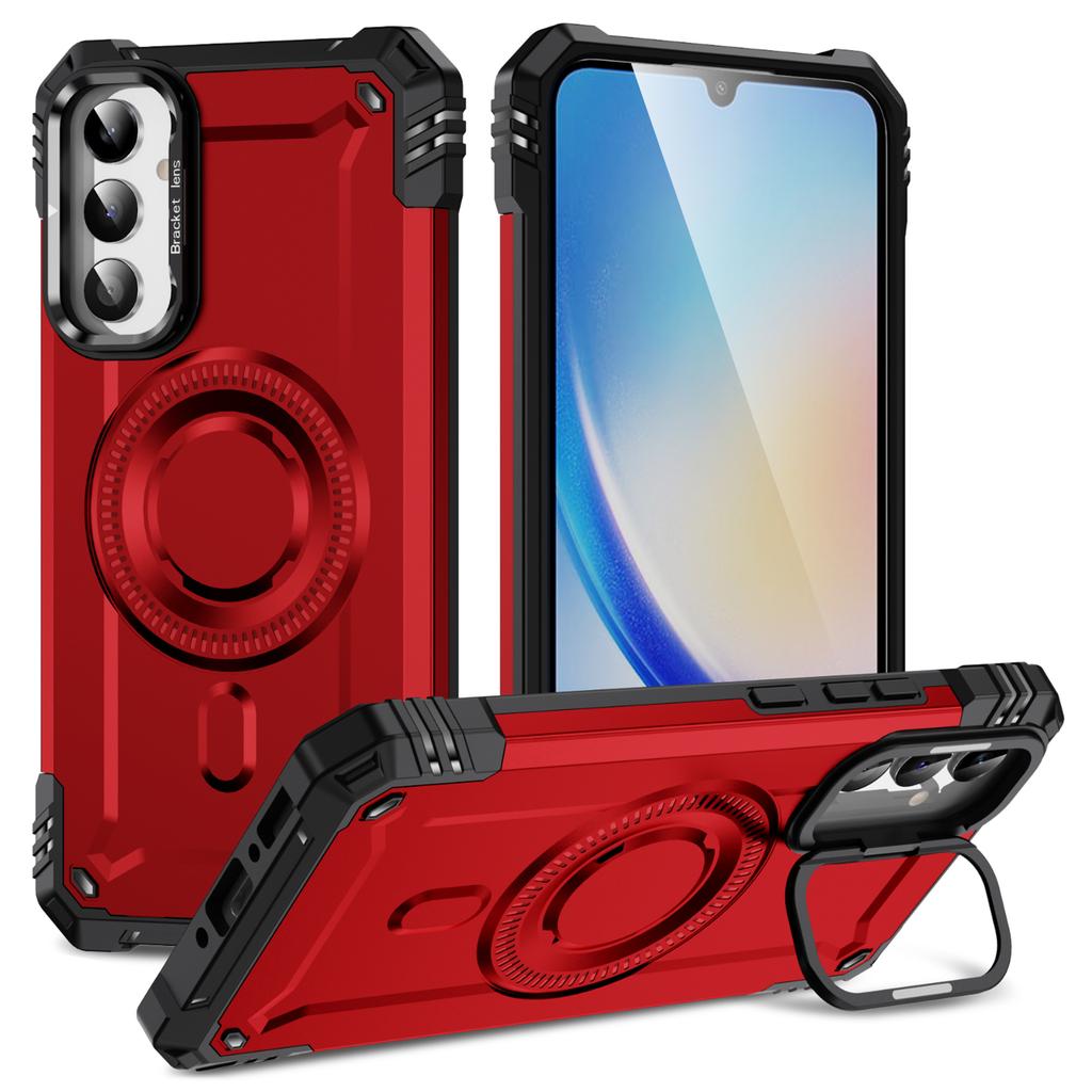For Samsung Galaxy A56 5G Case Compatible with MagSafe Metal Lens Frame Kickstand PC+TPU Mobile Cover