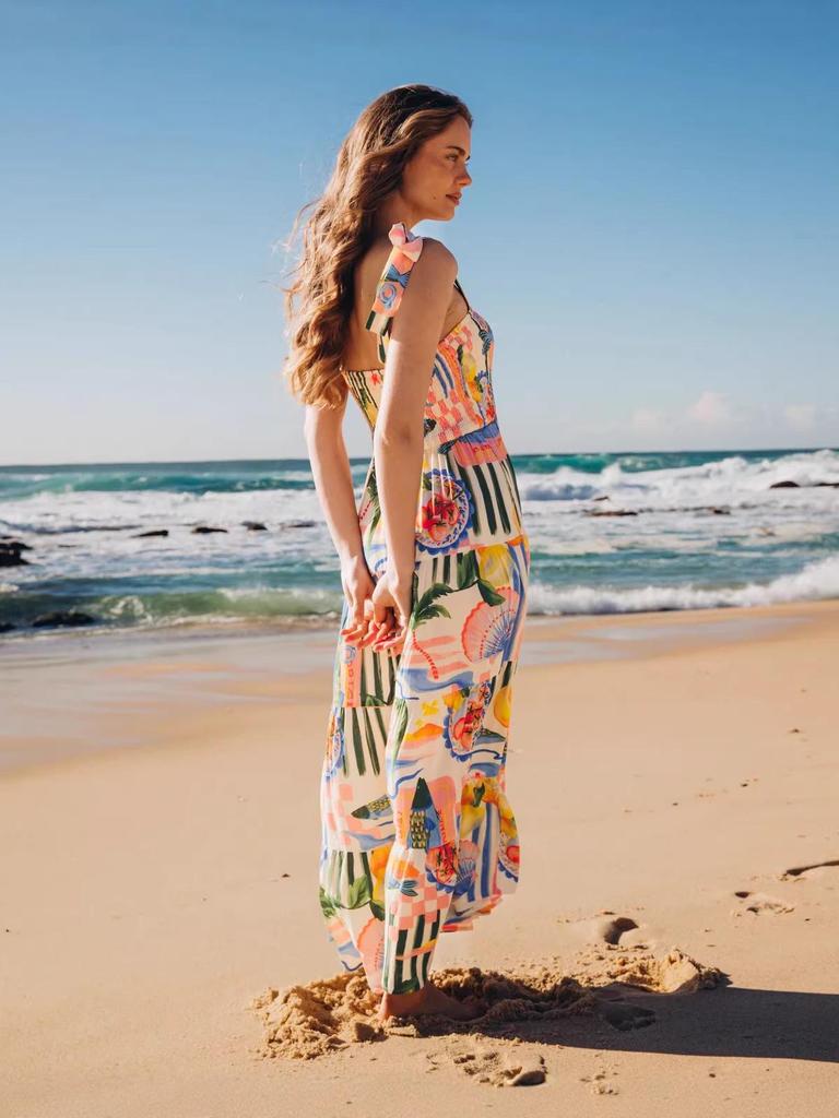 2026 European & American Holiday Style Print Linen Dress