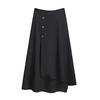 High-Waisted Midi Skirt Buttons Decor Irregular Large Hem A-Line Skirt Solid Color Summer Thin Skirt