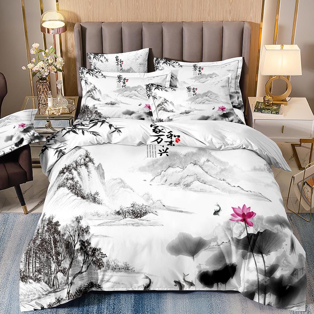 3D Printing Ink Painting Landscape Bedding Quilt Set Three-Piece Custom