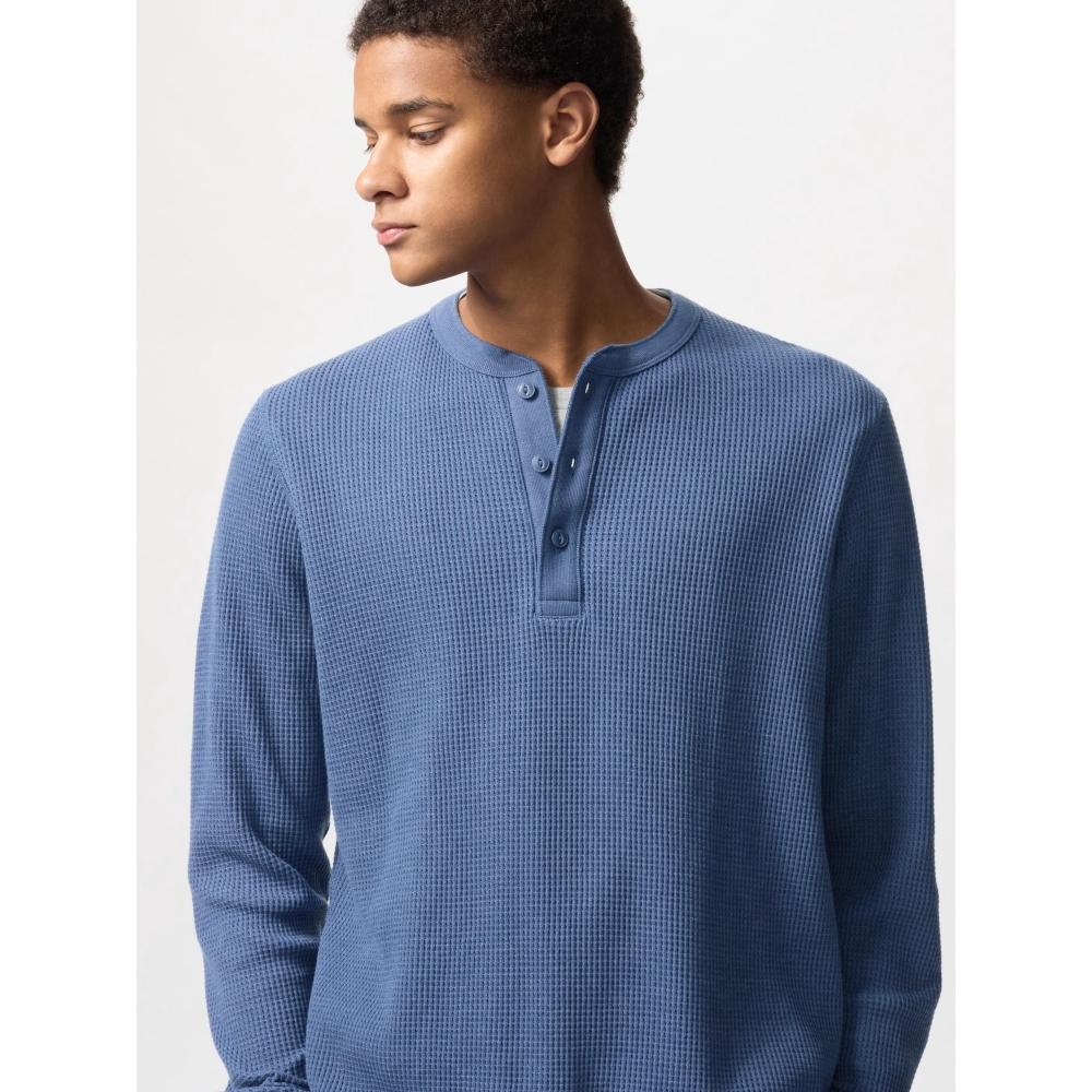 Uniqlo Waffle Henley Neck T  Long Sleeve 