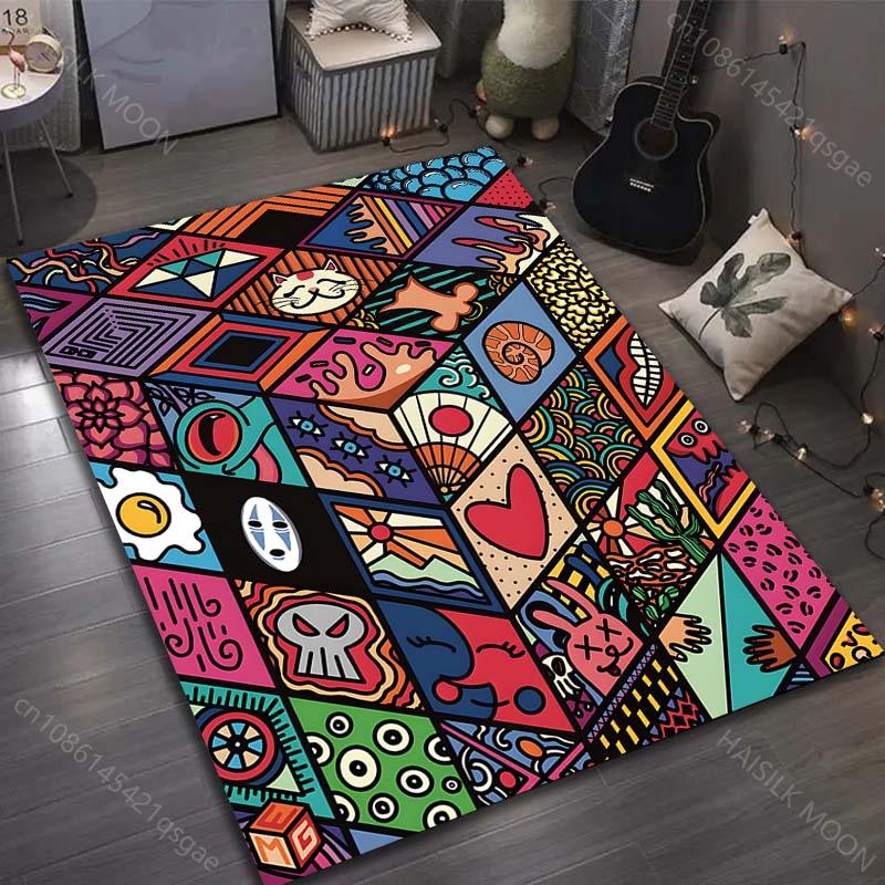 Japanese Comics Grid Print Carpet for Living Room Bedroom Bedside Sofa Floor Mat Modern Home Decor Large Size for Gifts