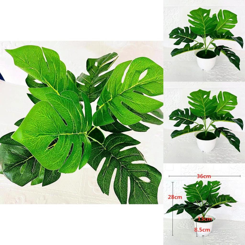 Artificial Green Plant Pot With 9 Turtleback Leaf Faux Foliage For Home Decor And Photography