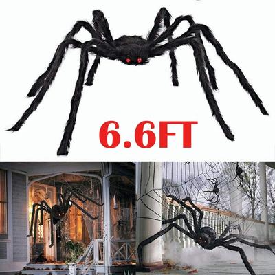 6.6Ft Black Halloween Decorations Scary Giant Spider Realistic Hairy Spider Outdoor Indoor Party Supplies Decor