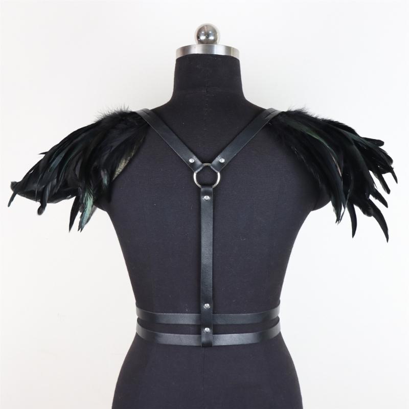 Body Harness Feathers Hollow Out Tops Epaulette Shoulder Wing Punk Goth Raves Festival Burning Man Costumes for Womens