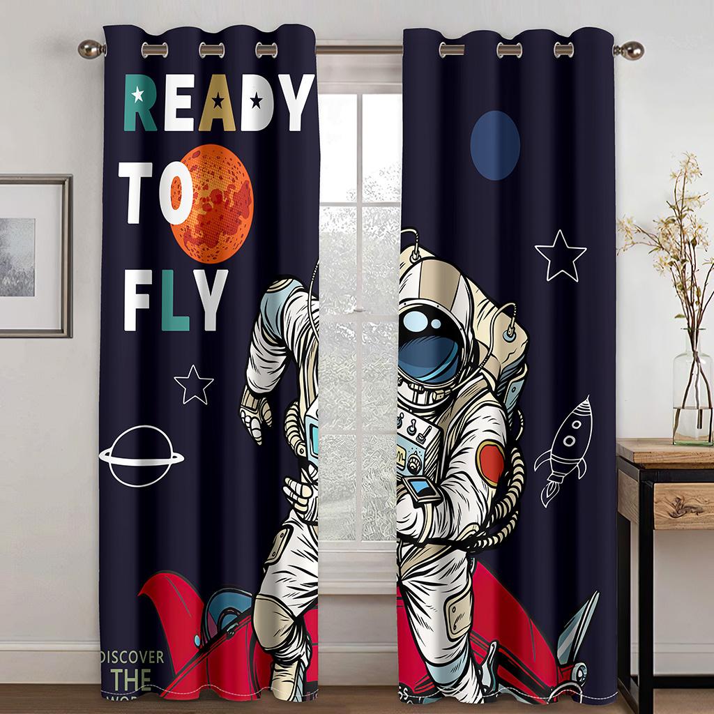 3D Personal Custom Cartoon Space Rocket Cute Kids Shading Window Curtrain Children's Short Curtains for the Living Room Bedroom