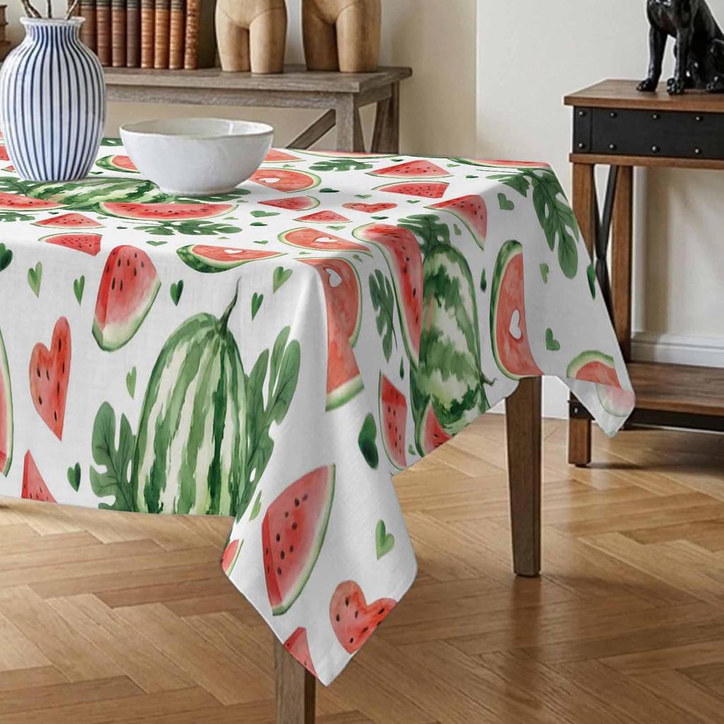 Summer Watermelon Monstera Rectangle Tablecloth for Table Decor Reusable Farmhouse Kitchen Dining Tablecloth Wedding Decorations