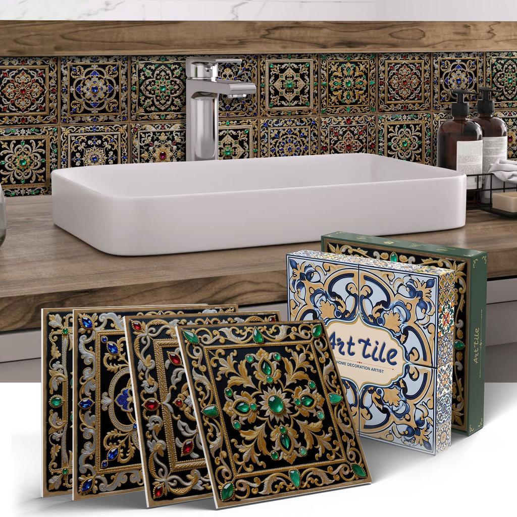 PET Foam Thickened Self-adhesive Wall Sticker, Waterproof and Anti-fouling European Mandala Wallpaper Tile Sticker for Kitchen and Bedroom