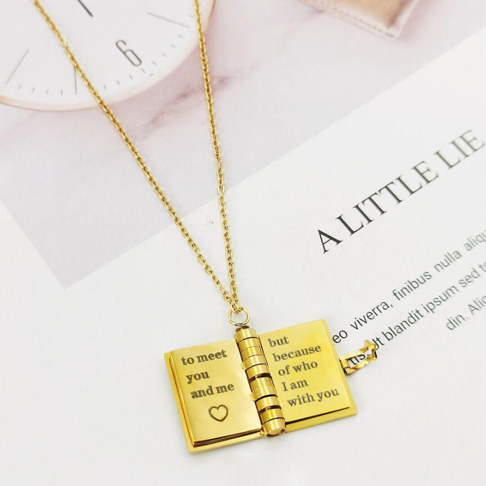 Gold Color Book Necklace Openable Chapter Book Necklace  Jewelry Accessories