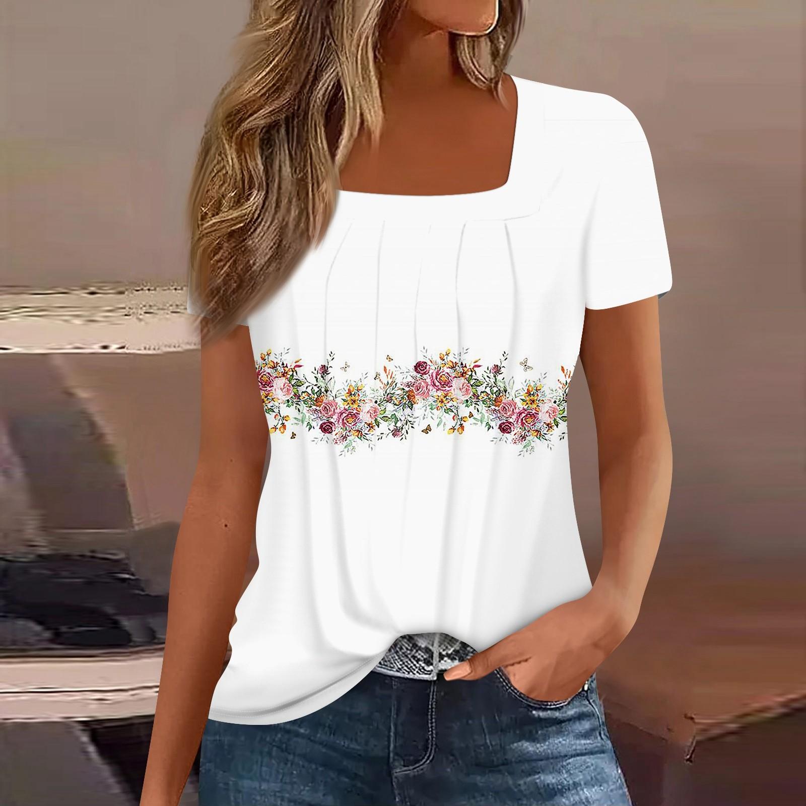 

Жіночі топи, повсякденні літні футболки з коротким рукавом і квадратним вирізом, базова футболка XL білий