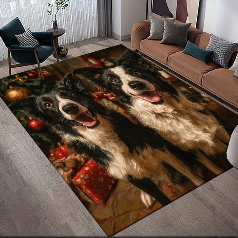 Weihnachtshund Heim Sofa Dekoration für Wohnzimmer & Schlafzimmer, Rutschfeste Spiel Flannel Bodenmatte für Spielzimmer