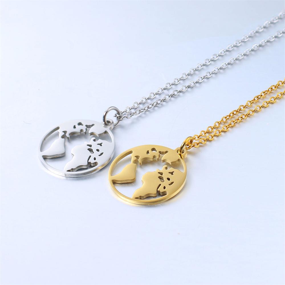 Small Globe World Map Pendant Female Gold Silver Color Stainless Steel Wanderlust Earth Necklace For Women Jewelry Travel Gift