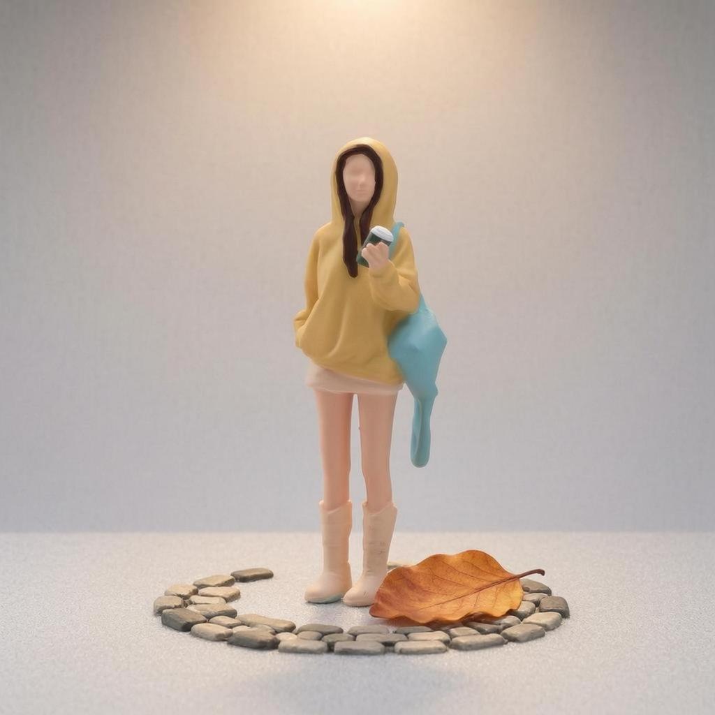 1:64 Scale Hooded Girl Figurine Hand-Painted Miniature Standing