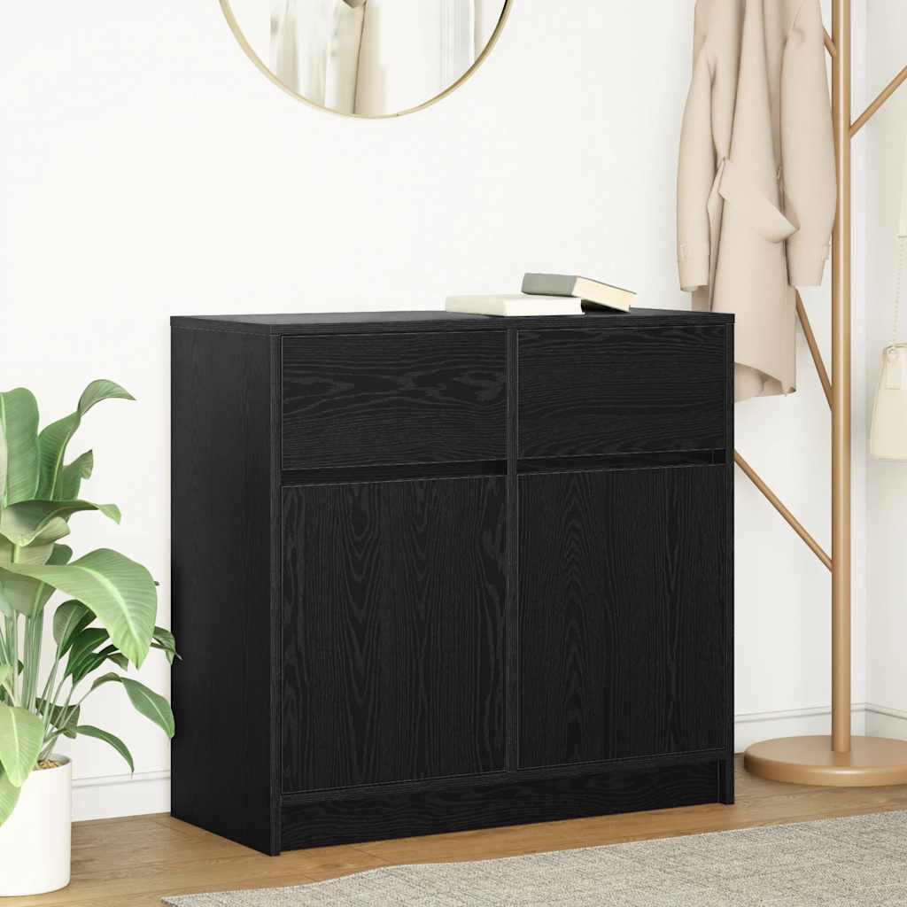 Sideboard with Drawer Black Oak Effect 80 x 34 x 76 cm