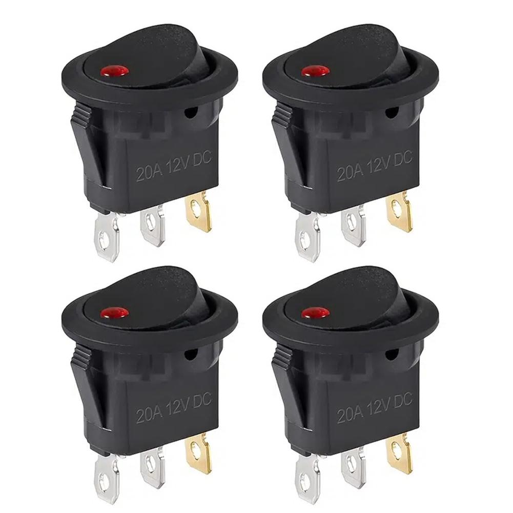 4Pcs Round Rocker Toggle Switch Waterproof DC 12V 20A SPST ON/OFF Switch 3 Pins with LED Light for Car Automotive Boat Truck