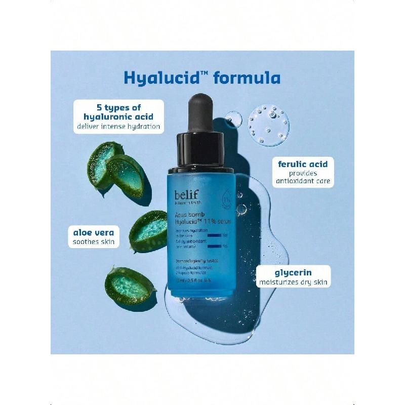 Belif Aqua Bomb Hidratant Hyalucid™ 11% Ser 15ml , 5 Tipuri De Acid Hialuronic, Bun Pentru Uscăciune, Piele Ternă, Pierderea Fermității & Elasticității,