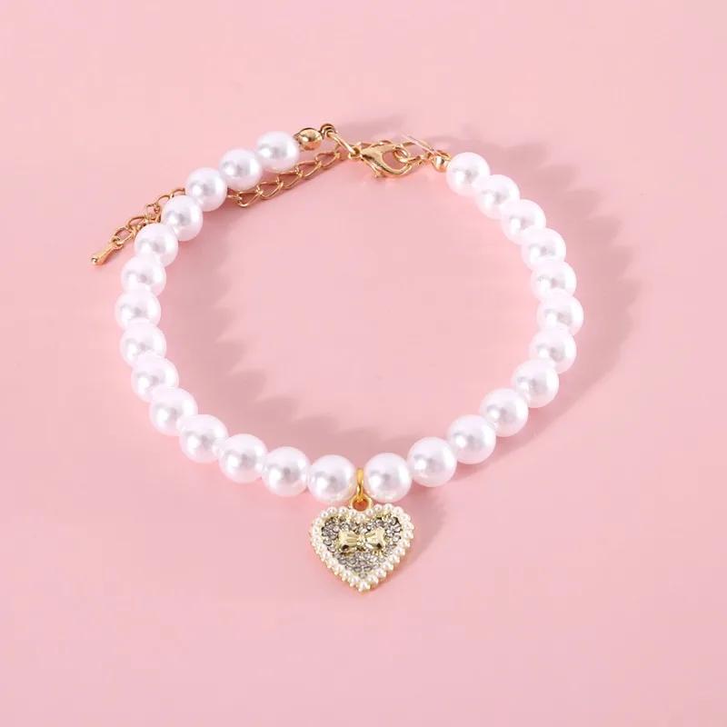 INS Adjustable Sweet Pet Pendant Necklace Princess Style Pet Pearl Necklace Pet Accessories Adjustable Cat Collar Necklace