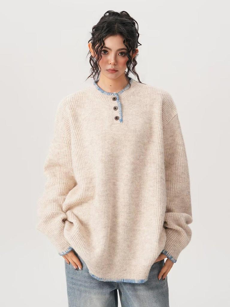 2026 Autumn/Winter Retro Knitwear: American Loose Fit Niche Design Pullover Sweater for Women