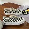 Black and white plaid shoes women's new round head canvas shoes women's shoes 566