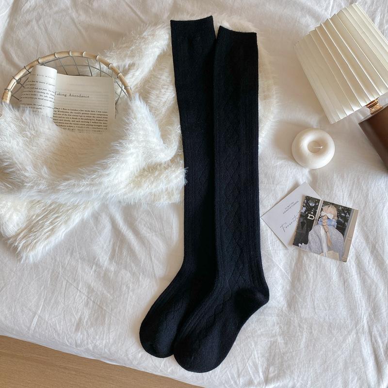 Japanese Autumn And Winter Wool Knee Socks Children'S Cashmere Thickened Medium Tube Stacking Socks Solid Color Stockings Calf Socks