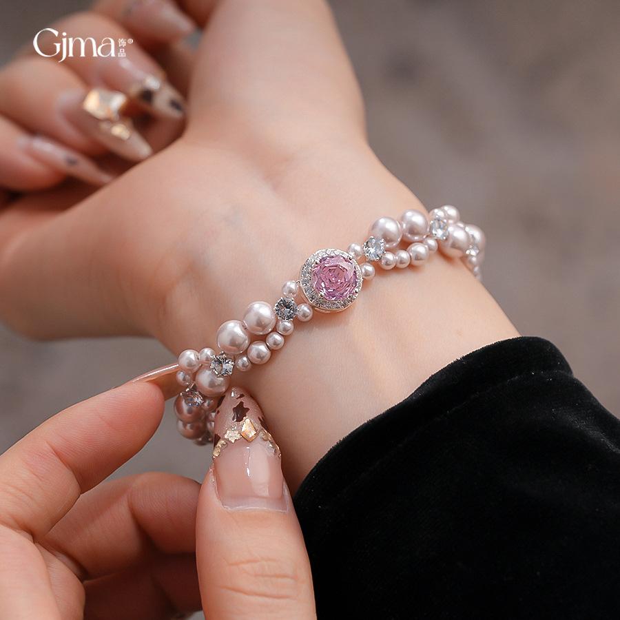 French Gentle Temperament Round Zircon Braided Pearl Bracelet Bracelet Jewelry