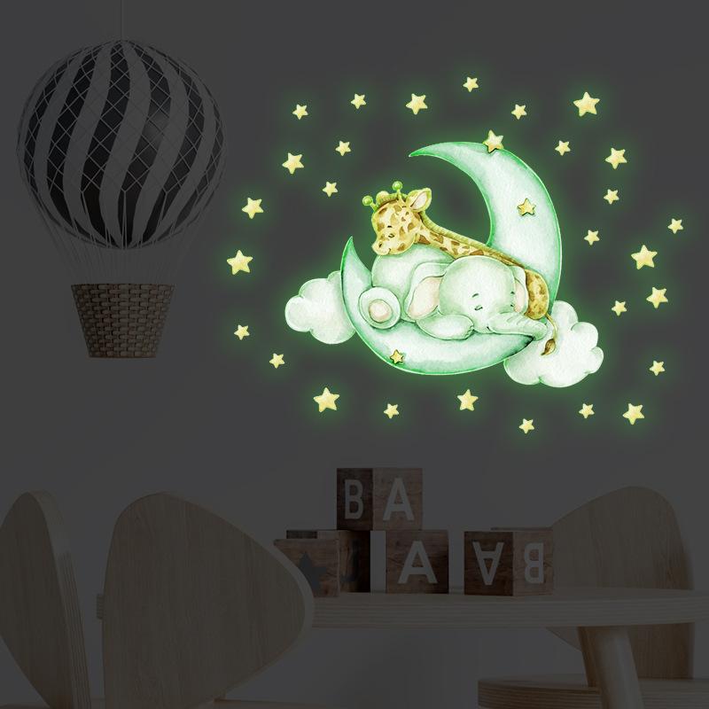 Papel de Parede Girafa Luminosa Adesivos de Parede para Quarto de Bebê Decalques de Parede Desenho Animado Brilham no Escuro Adesivos de Decoração para Casa Quarto de Crianças Quarto