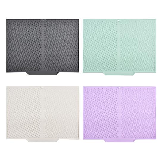 Tapis de séchage en silicone pour vaisselle avec drainage rainuré Résistant à la chaleur Protection de plan de travail pour cuisine Tapis antidérapant pour évier Réfrigérateur Tiroir