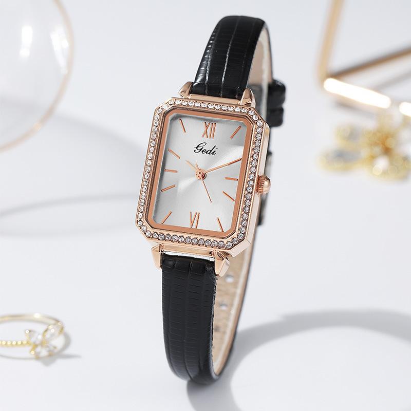 Fashion Personality Niche Square Plate Quartz Watch Women S Diamond-Encrusted Light Luxury Temperament Student Belt Watch