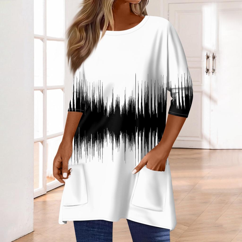 3/4 Sleeve Tops For Women T-Shirt Casual Print Tops T Shirt Round Neck Pullover  Blouse