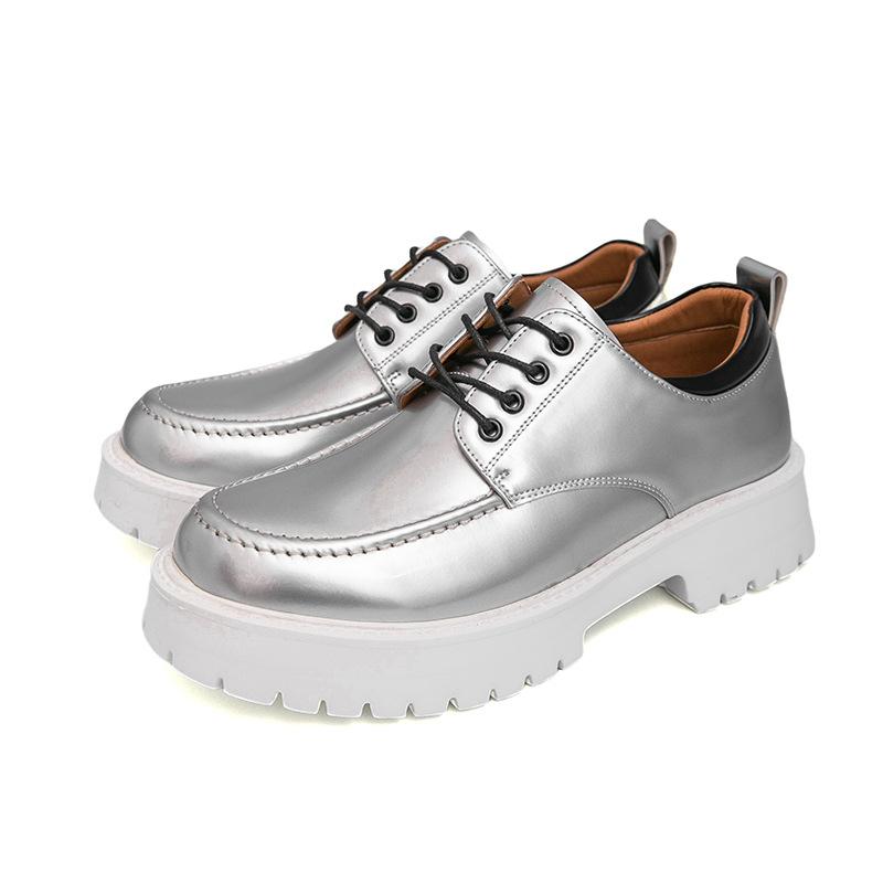 

Small leather shoes men s 2025 new large size men s boots 46 British style versatile college retro white single shoes 2135-R 46 серебряный