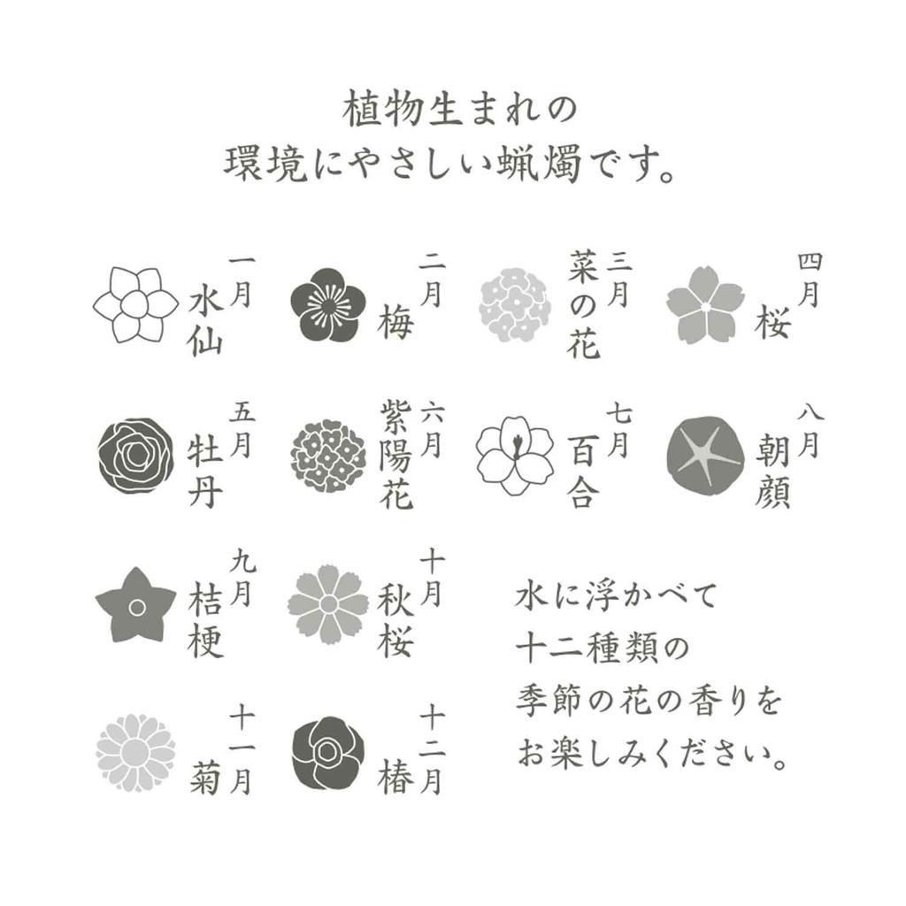 Kameyama Flower Gift Set Floating Seasonal Made of Plant Materials (Plant-based) Candle, Flowers,