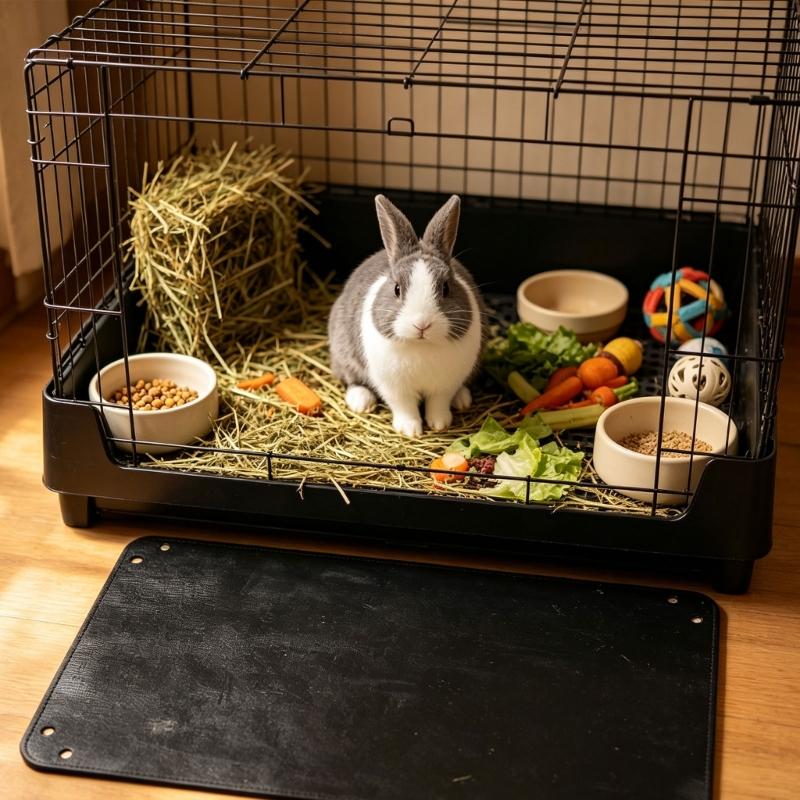 Waterproof Pet Cage Floor Pad for Households with Cats and Dogs, Button Closures Attach to Cage Feet to Reduce Shifting, with Detachable Construction