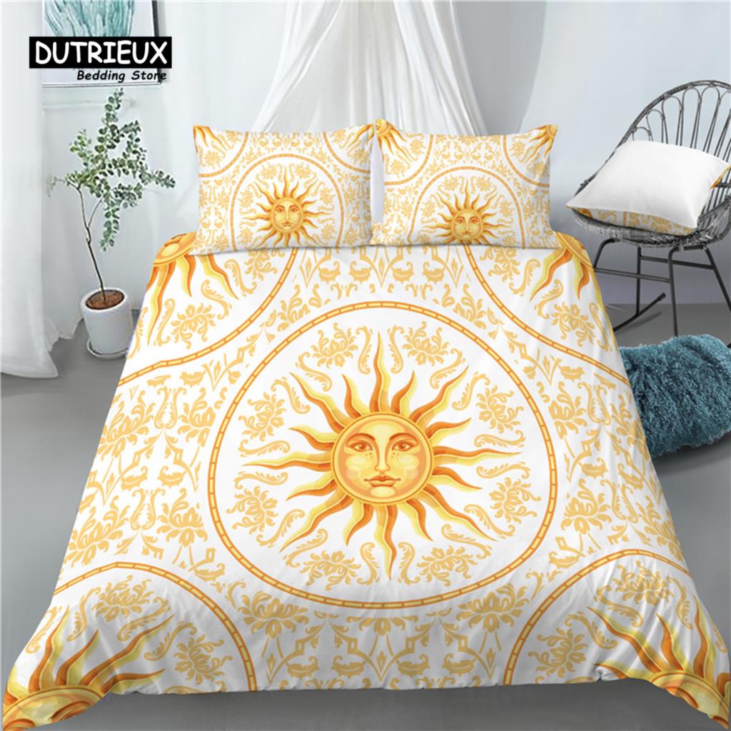 Home Living Luxury 3D Golden Sun Print 2/3Pcs Comfortable Duvet Cover PillowCase Bedding Sets Queen and King EU/US/AU Size