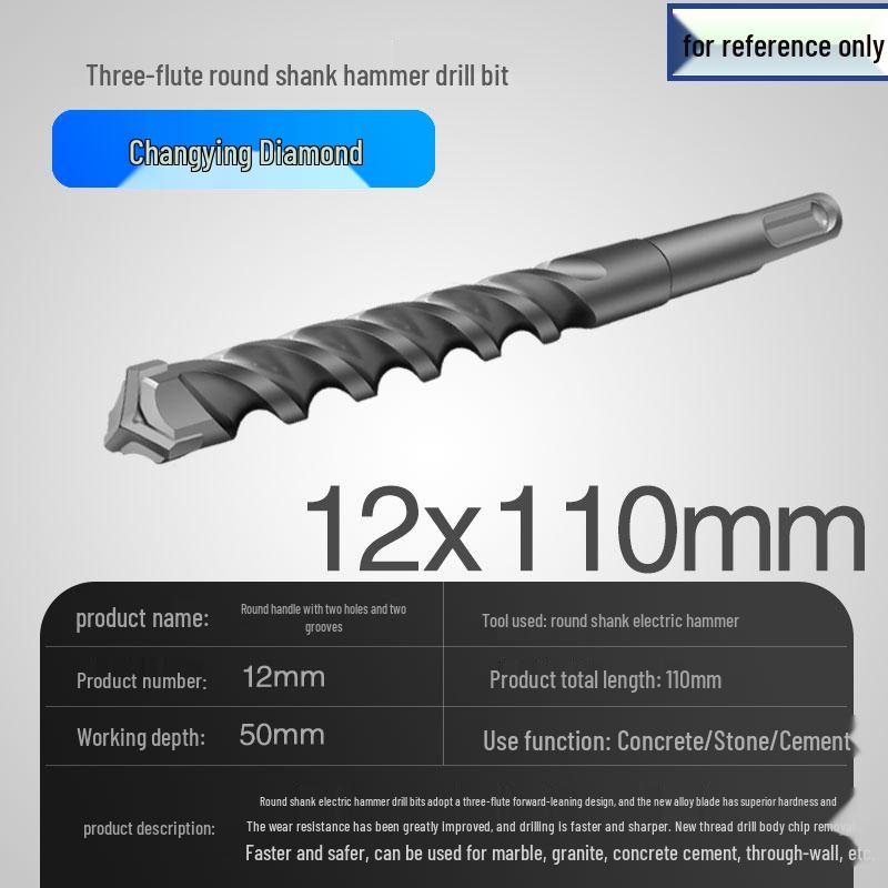 Three-Flute Round & Square Shank Drill Bit for Concrete, Cement, Rebar, Stone, Granite, Marble.