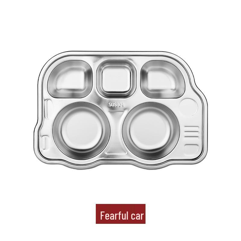 Creative 304 Stainless Steel Children's Divided Plate - Cartoon Anti-fall Design for Kindergarten and Baby Tableware.
