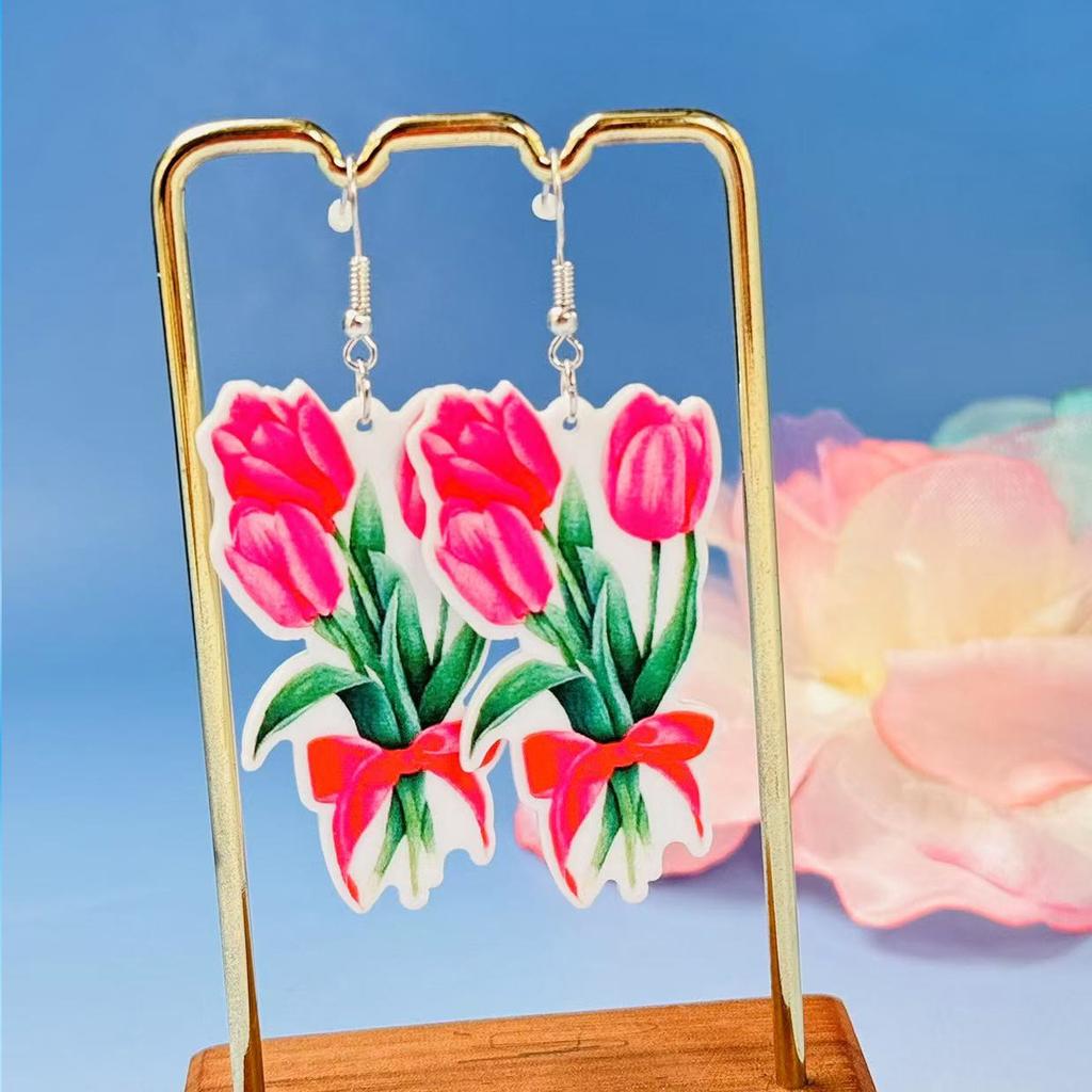 1 pair of flower tulip earrings earrings love stitching Valentine's Day earrings sweet cartoon