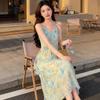 French seaside vacation wind floral suspender dress children's summer new beautiful beautiful and beautiful long dress