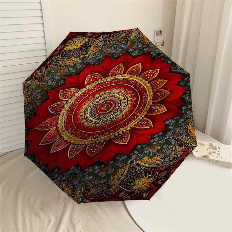 

1PC Mandala Pattern Umbrella-8-Rib Reinforced, Automatic Open, Lightweight & Durable, Fashion Accessory for Outdoor-L0324