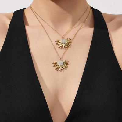 5A Zircon Sun Pendant Necklace, 18k Gold-Plated Stainless Steel