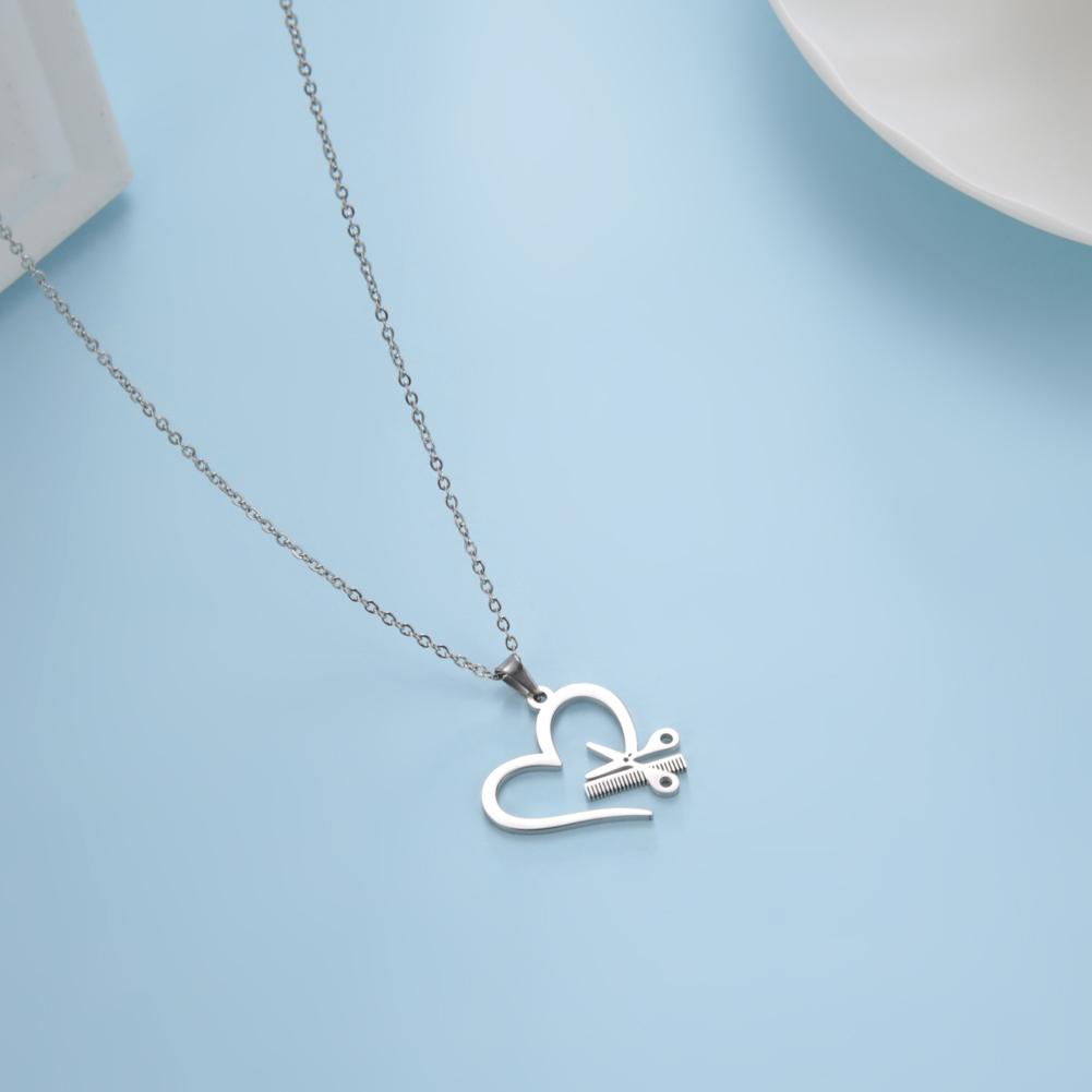 Cazador Hair Stylist Pendant Scissors Comb Chain Necklaces Stainless Steel Necklace Punk Trendy Jewelry for Women Birthday Gift