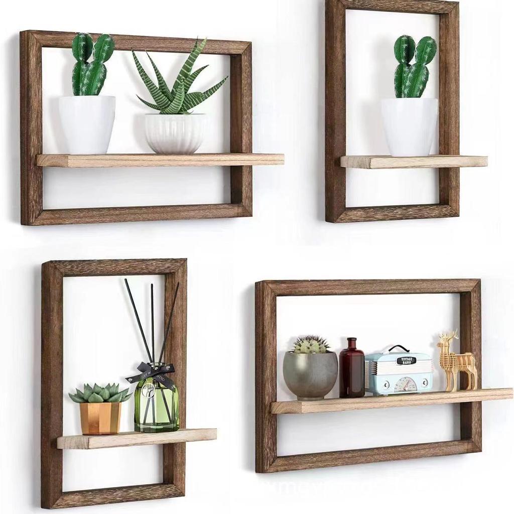 Square Wooden Wall-Mounted Shelf for Living Room Decor