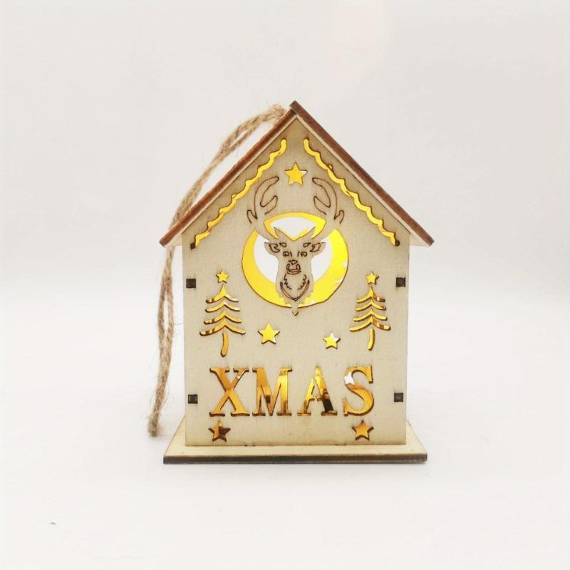 Christmas Wooden Crafts Wooden Christmas Small House Cabin Lighting Ornaments Pendant Christmas Tree Decoration