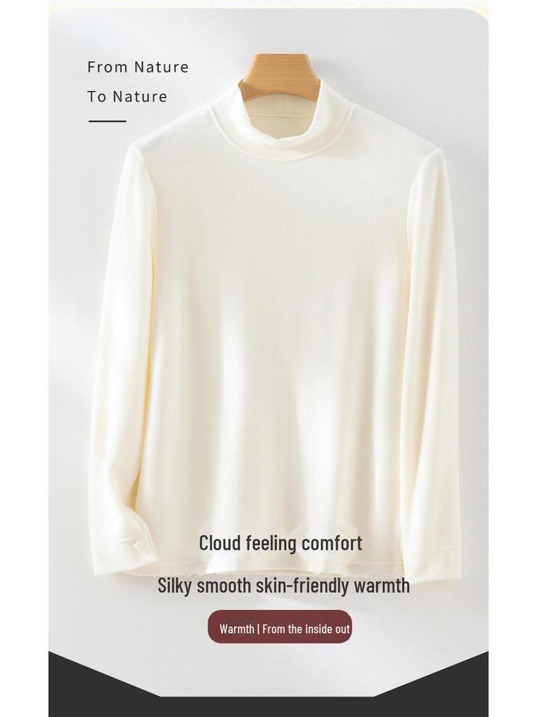 Meiyabi Men's Wool Half-High Collar Long-Sleeve Thermal Shirt for Autumn/Winter