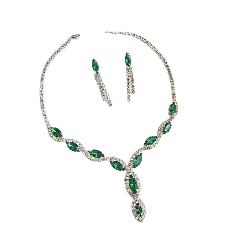 Accessories Fashionable Colored Marquise Zircon Necklace Light Luxury Full Of Diamond Water Drop Tassel Earrings Set For Women