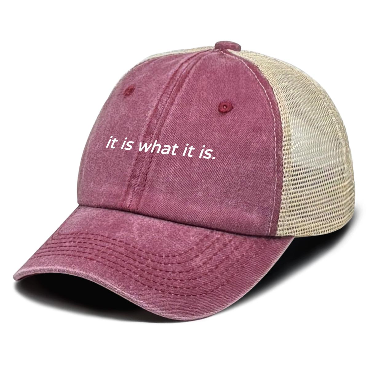 

Unisex Mesh Cap Snapback Baseball Cap it is what it is Print Retro All-season Adjustable Sun Hat Outdoor Accessory Caps вино красного