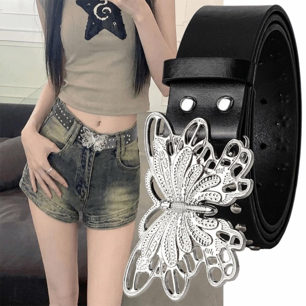 Punk Butterfly Waist Belt Y2k Pu Waistbands Luxury Rivet Belt Dress Decoration