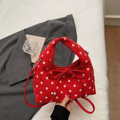 Retro Bow Polka Dot Tote Dumpling Bag 2026 New Niche Design Shoulder Bag Versatile Commuter Crossbody Bag